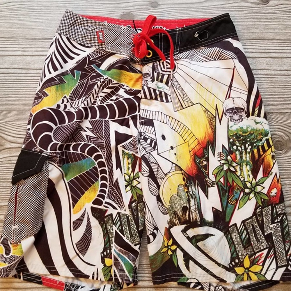 Lost Surf Shorts Men's Size 29 Allover Graffiti Graphic